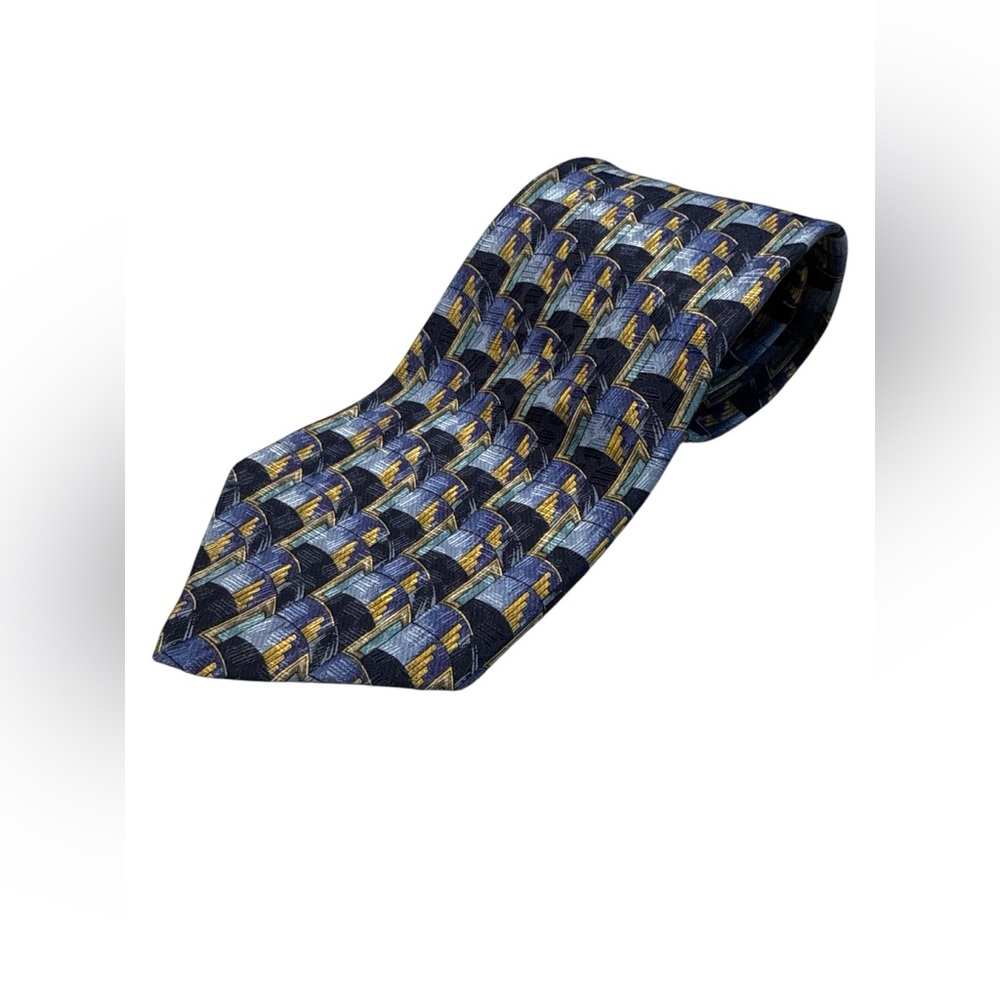 Ermenegildo Zenga Mens 100% Silk Necktie Blue Gold 3.75”x57” Italy Career